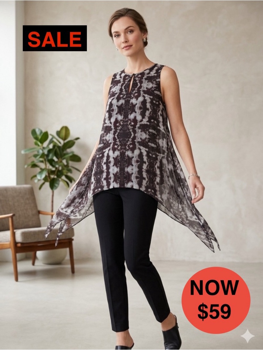 H&M Archive Divided Grey Asymmetric Chiffon Top - Premium Cut - CA 4 EUC*